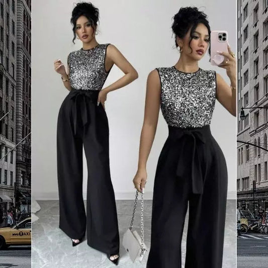 Macacão Feminino Preto com Corpete de Paetês Shein