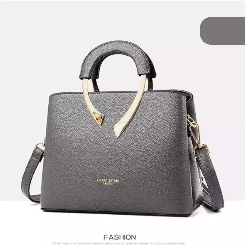 Bolsa Estruturada Cinza com Alça Metálica Dourada Aliexpress