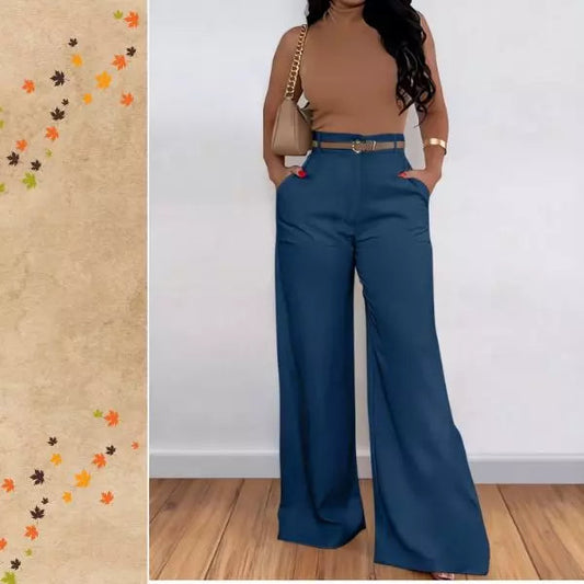 Calça Feminina de Linho Azul Anchose Shein