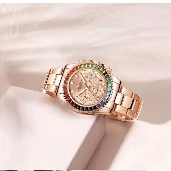 Relógio Feminino BIDEN Rosé com Aro Rainbow Aliexpress