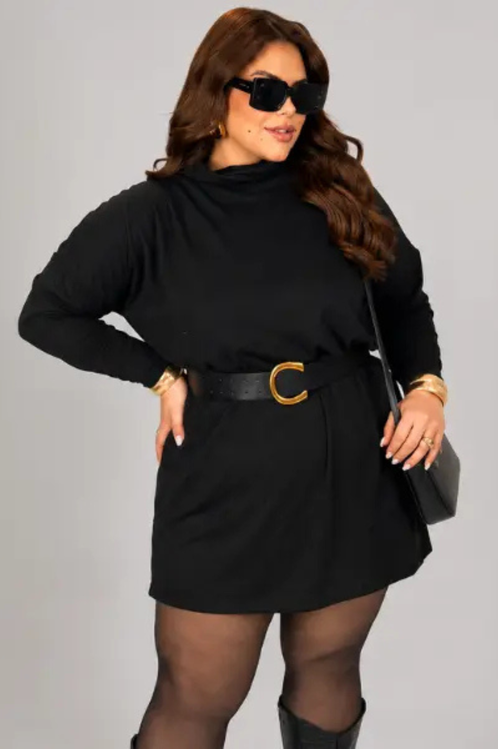Vestido Poncho de Lã Plus Size Milão Preto Labellezas.com