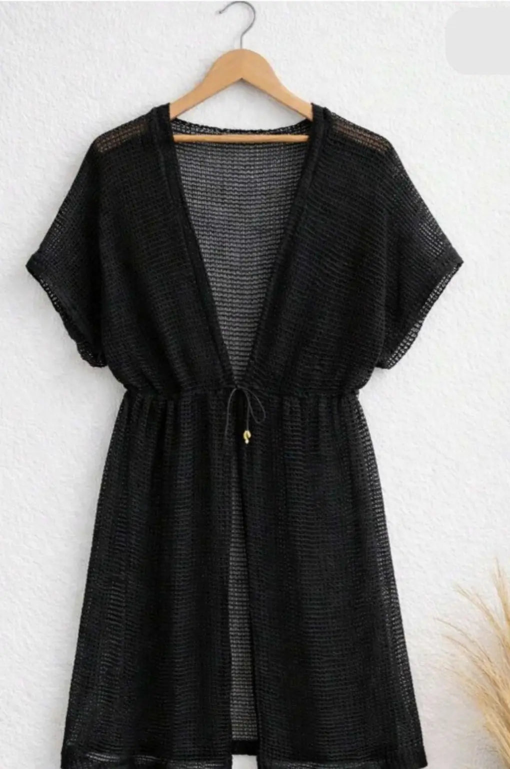 Saída de Praia Plus Size em Tricô com Cordão na Cintura