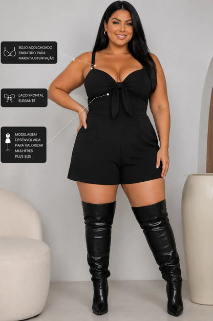 Macaquinho Plus Size Manga Longa com Cinto – Elegância e Sofisticação