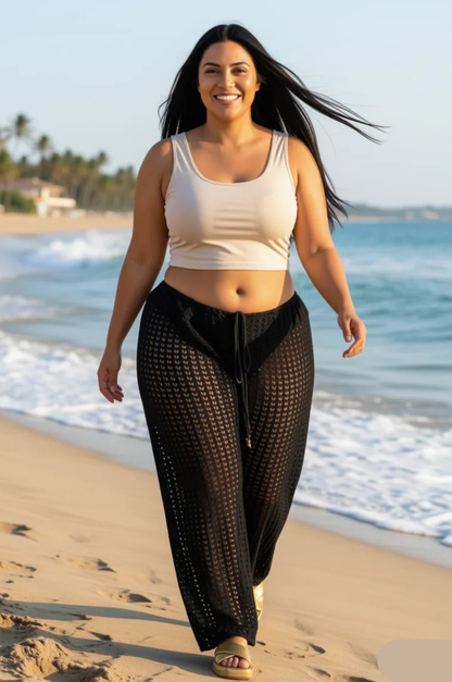 Saída de Praia Calça Plus Size Tricot com Ajuste