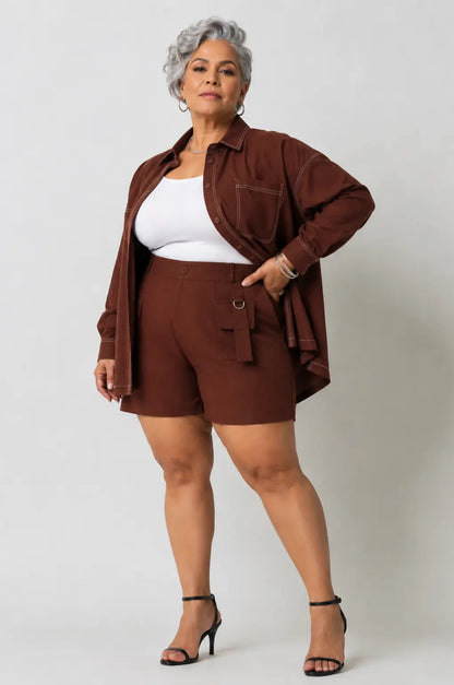 Short Cargo Zafira Plus Size Marron Labellezas.com