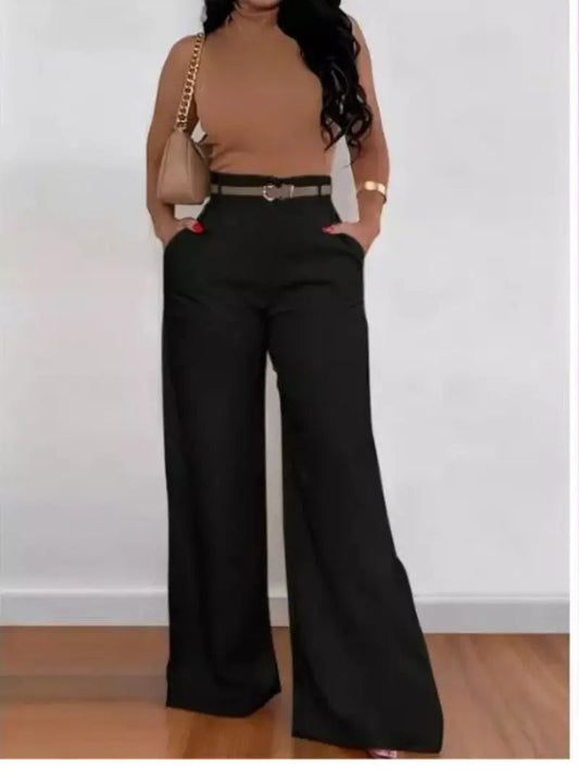 Calça feminina de linho preta Anchose Shein