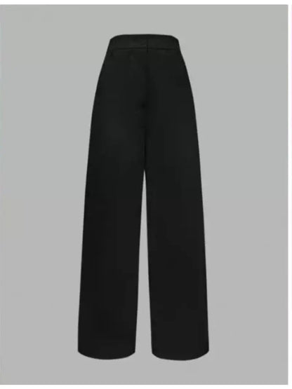 Calça feminina de linho preta Anchose Shein