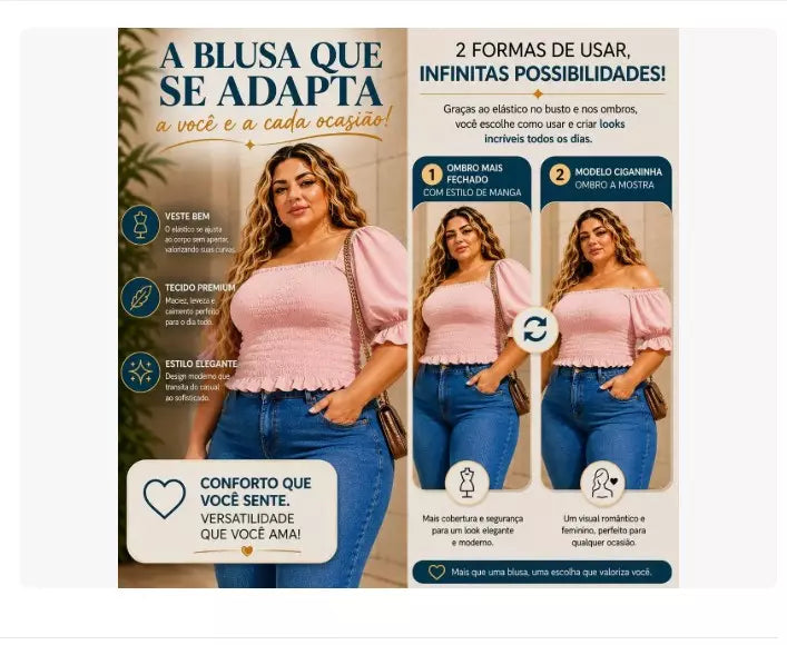 Blusa Cropped Plus Size Feminina Rosa com Manga