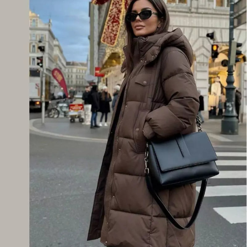 Casaco  Puffer Monaco em Castanho Chocolate Shein