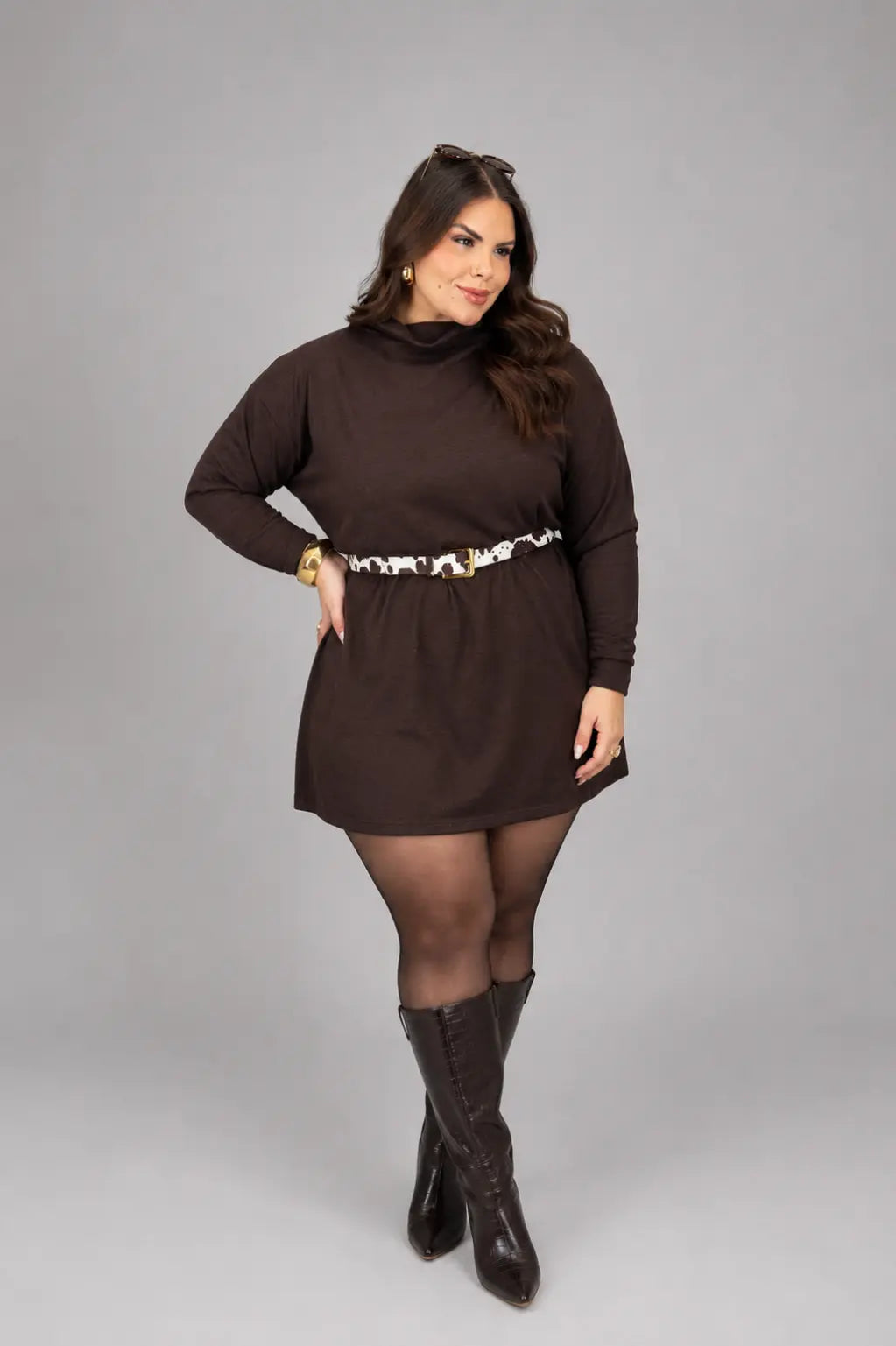 Vestido Poncho de Lã Plus Size Milão Marron Labellezas.com