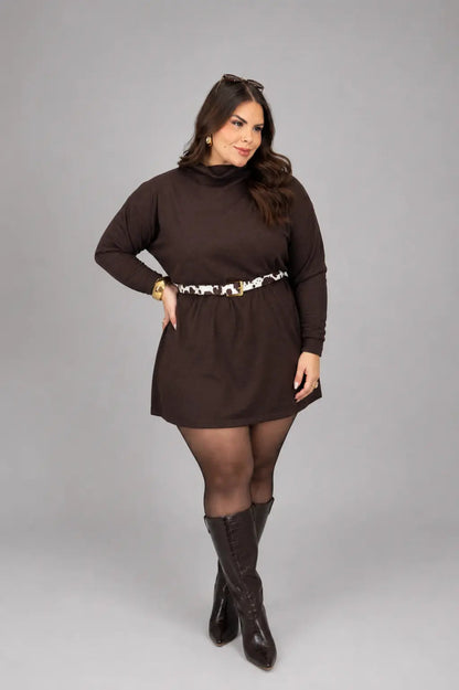 Vestido Poncho de Lã Plus Size Milão Marron Labellezas.com