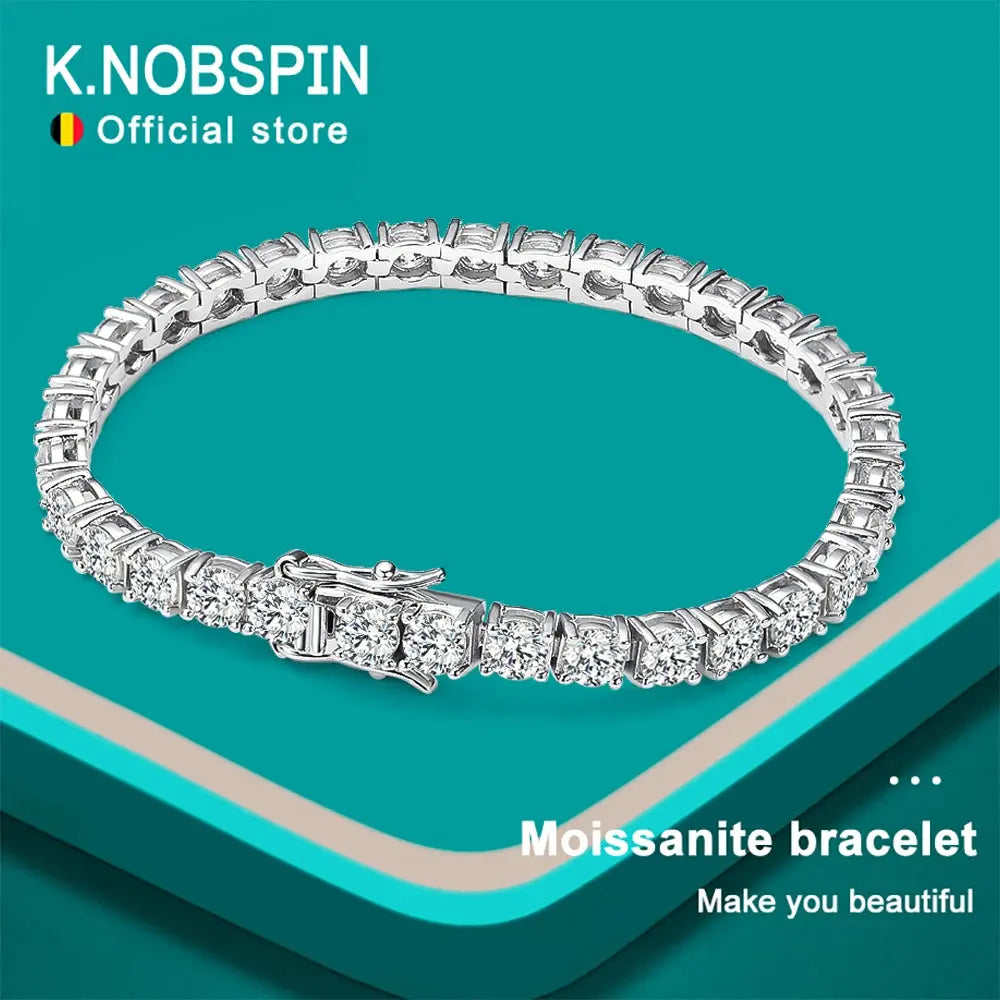 KNOBSPIN D VVS1 Moissanite Tennis Bracelet Original s925 Sterling Silver Plated 18k White Gold with GRA Bracelets for Women Man Labellezas.com