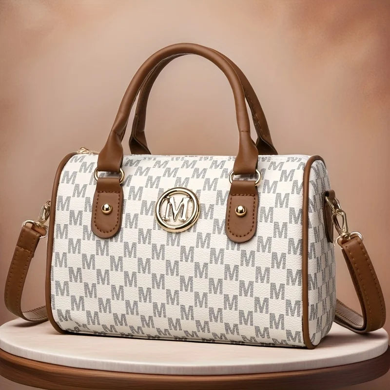 Women Alphabet Shoulder Bag with Golden "M" Logo, Synthetic Faux Leather Small Crossbody Bag for Work, Travel, Parties, and Gift