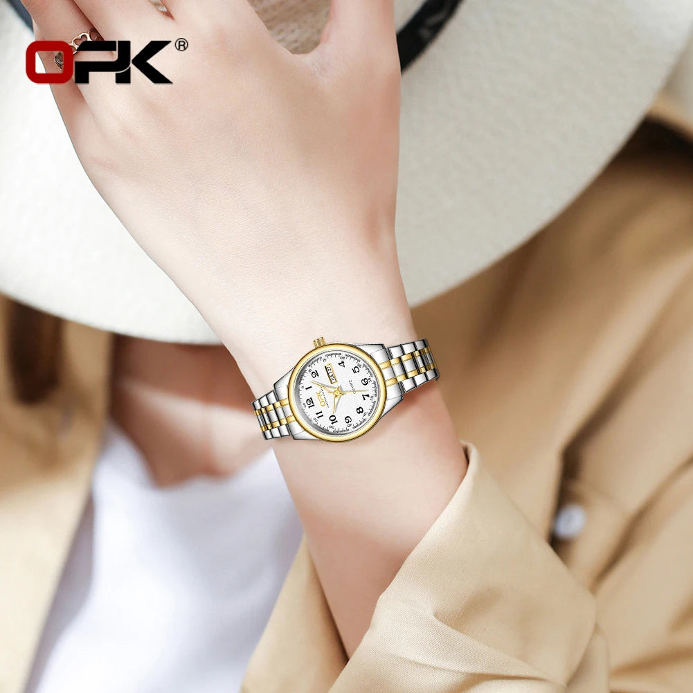 OPK 8110 Watch For Women Waterproof Classic Luxury  Stainless Steel Strap