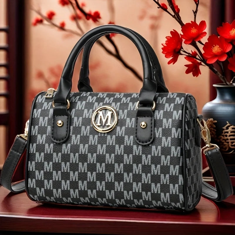 Women Alphabet Shoulder Bag with Golden "M" Logo, Synthetic Faux Leather Small Crossbody Bag for Work, Travel, Parties, and Gift