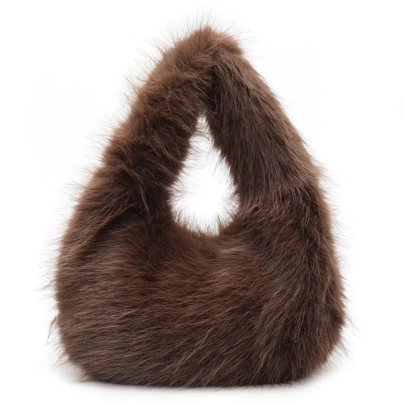 Solid Color Faux Fur Bag for Women Winter Soft Plush Handbags Ladies Small Elegant Tote Bags Fashion Trend Female Furry Purse