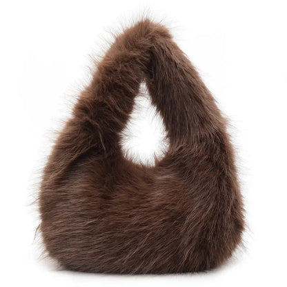 Solid Color Faux Fur Bag for Women Winter Soft Plush Handbags Ladies Small Elegant Tote Bags Fashion Trend Female Furry Purse