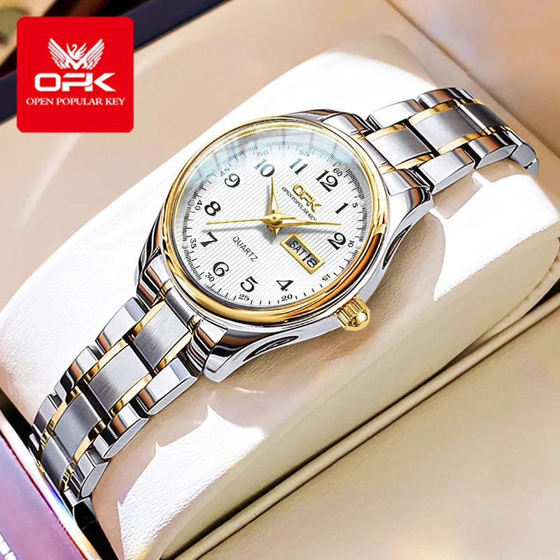 OPK 8110 Watch For Women Waterproof Classic Luxury  Stainless Steel Strap