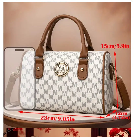 Sac bandoulière alphabet pour femme avec logo « M » doré, petit sac bandoulière en similicuir synthétique pour le travail, les voyages, les fêtes et les cadeaux.